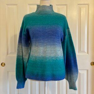 Gap Blue/Teal Green Ombre Balloon Sleeve Mock Neck Sweater Size XS